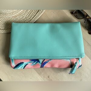 Rachel Pally Mint Fold-Over Clutch with Pink Floral Trim